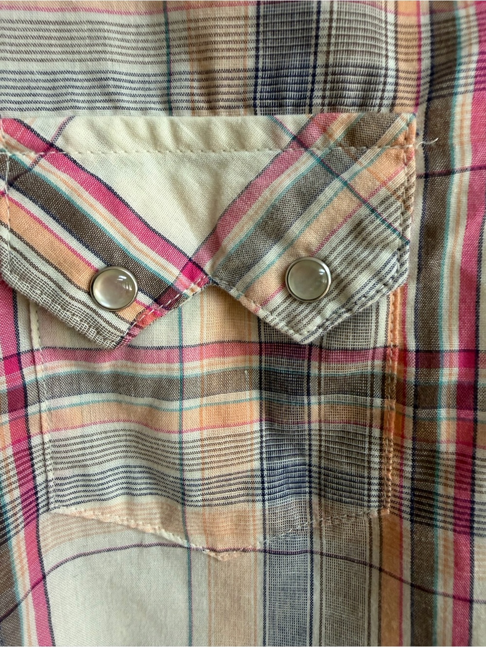 Wrangler Cream Plaid Button-Down Shirt with Pink and Gray Stripes - Picture 3 of 6